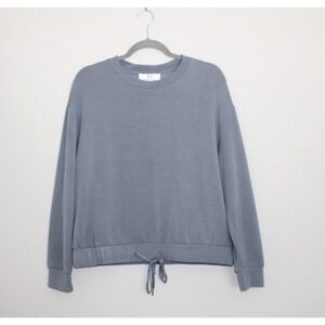 Magaschoni Minimalist Neutral Gray Pullover Sweatshirt Top Tie Waist Long Sleeve